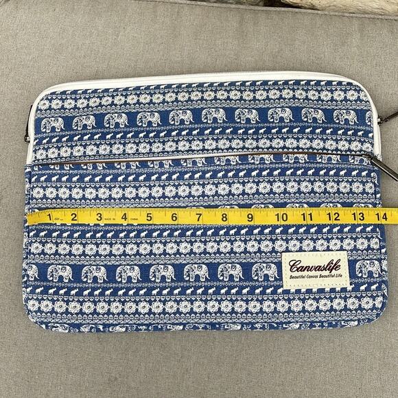 Canvas life Blue Elephant Print Laptop Sleeve 14" - Picture 8 of 10